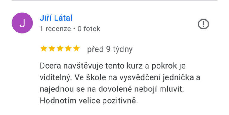 Reference na kurz angličtiny jazykové školy Top English, lektorky Ivany Bártkové. Jiří Látal říká: Dcera navštěvuje tento kurz a pokrok je viditelný. Ve škole na vysvědčení jednička a najednou se na dovolené nebojí mluvit. Hodnotím velice pozitivně.